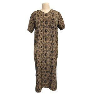 Vintage Handmade Short-Sleeve V-Neck Floral Print Dress With Side Slits, Fundrai